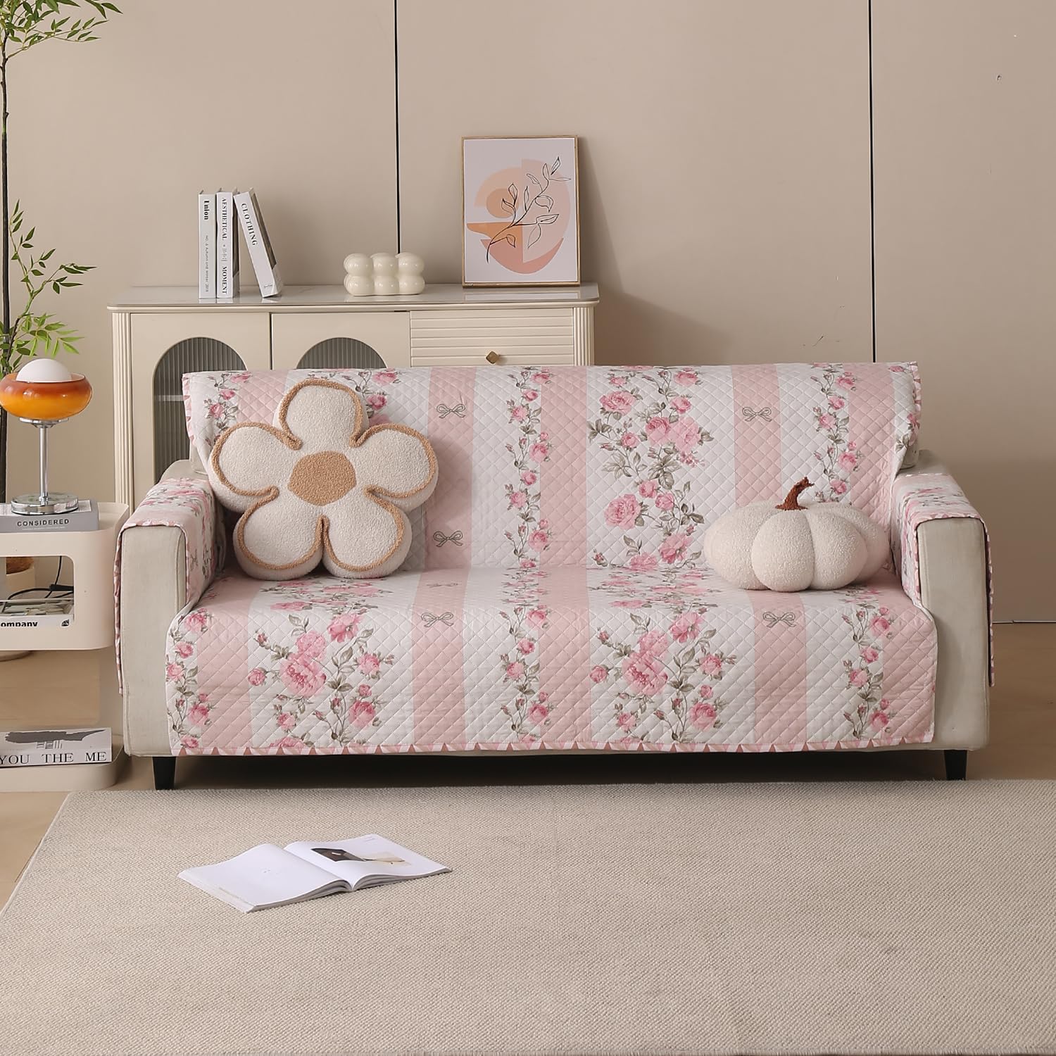 Polyester Sofa Cover Mat Reversible Couch Protector-Pink Mist