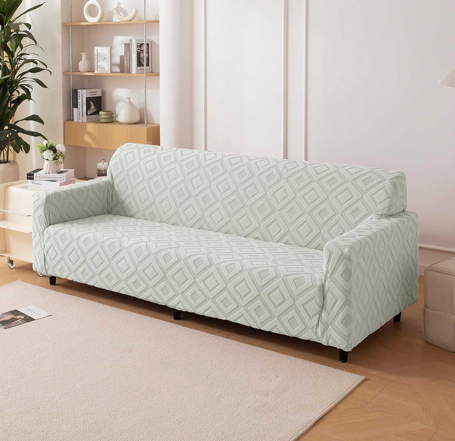 Jacquard Fabric Diamond Texture Sofa Cover 220 GSM (Smoke)