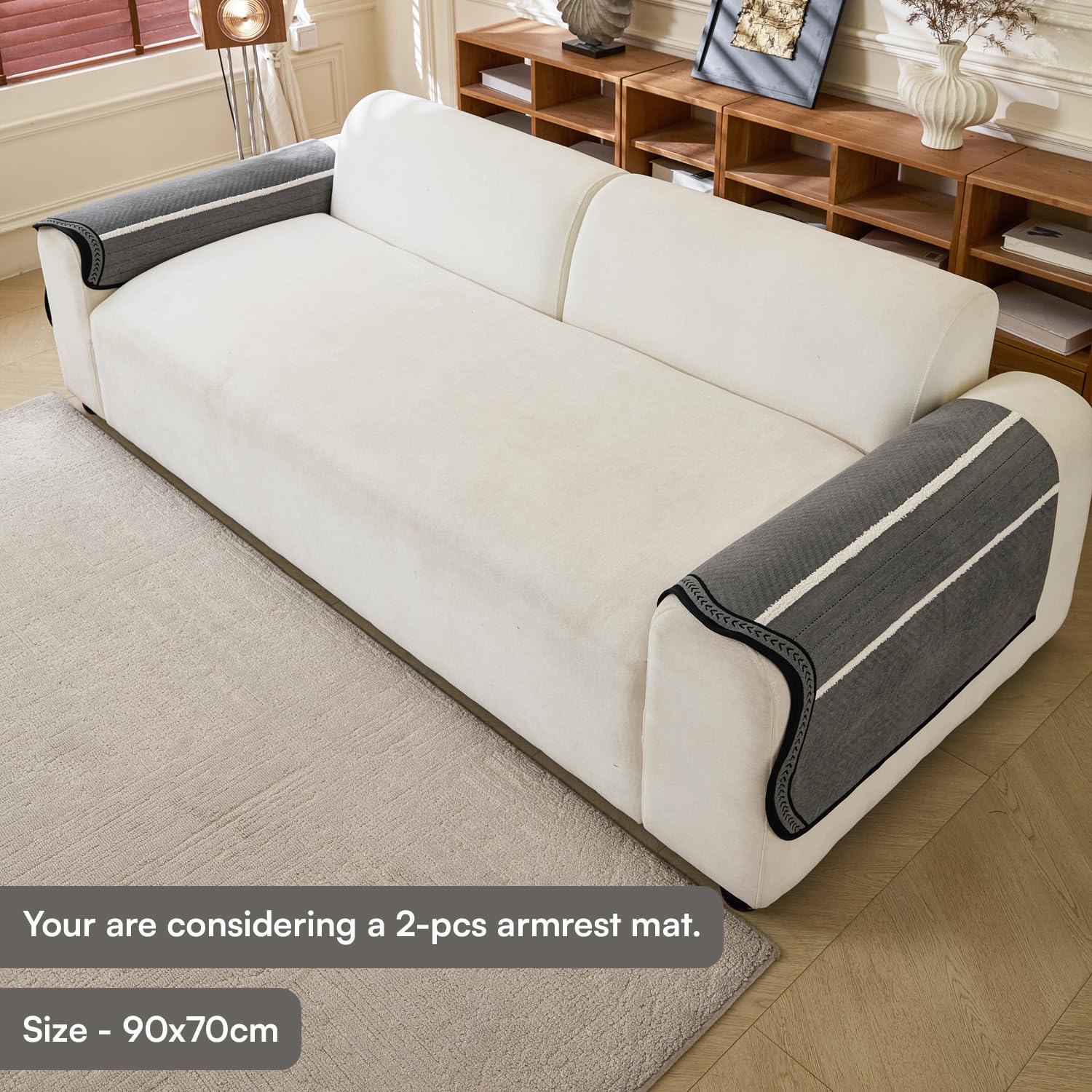 Loom Stripe Series Chenille Couch Cover Curved Edge Quilted Non-Slip Sofa Cover (Grey)