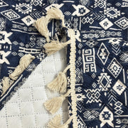 IKATRA Series Quilted Printed Sofa Cover for Indian Sofa Set with Side Pocket (Blue Bohemian)