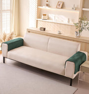 Velvet Palm Leaves Pattern Quilted Sofa Cover Set – 3-Piece Set (2 Armrest Covers 50x70cm + 1 Seat Cover) Green