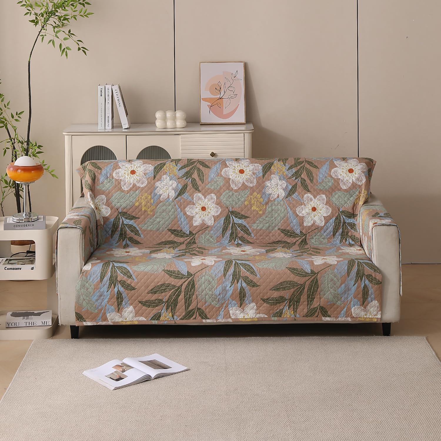 Polyester Sofa Cover Mat Reversible Couch Protector-Beige Botanica