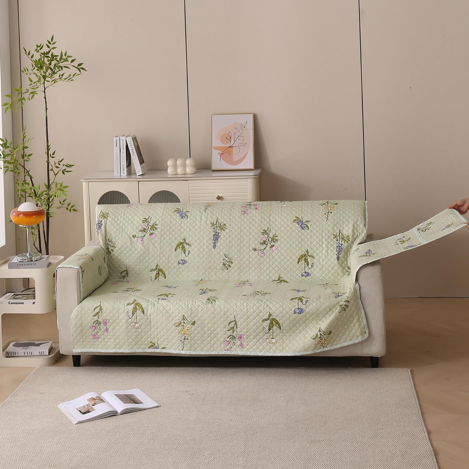 Polyester Sofa Cover Mat Reversible Couch Protector- Green Floral