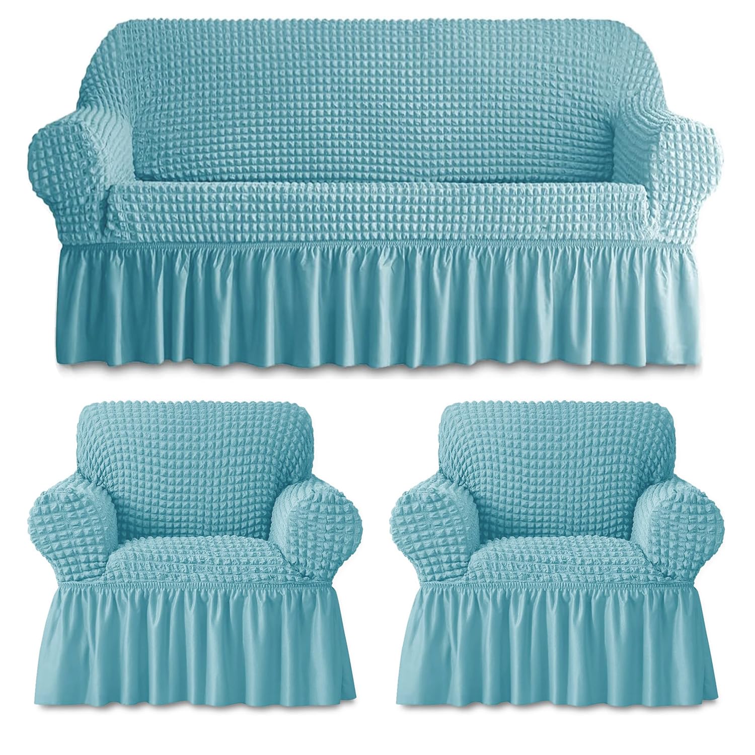 Turkish Bubble Frill Five Seater 3 + 1 + 1 Sofa Slipcovers 280 GSM