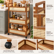 3-Tier Movable Storage Trolley with Wheels - Brown