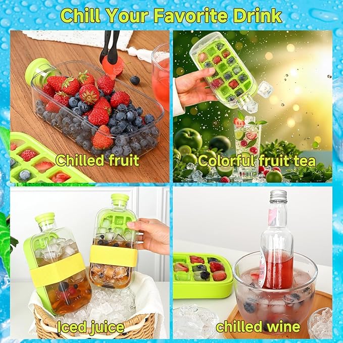 2-in-1 Ice Cube Bottle with Tray – Ice Maker & Water Bottle with Lid (800ml)