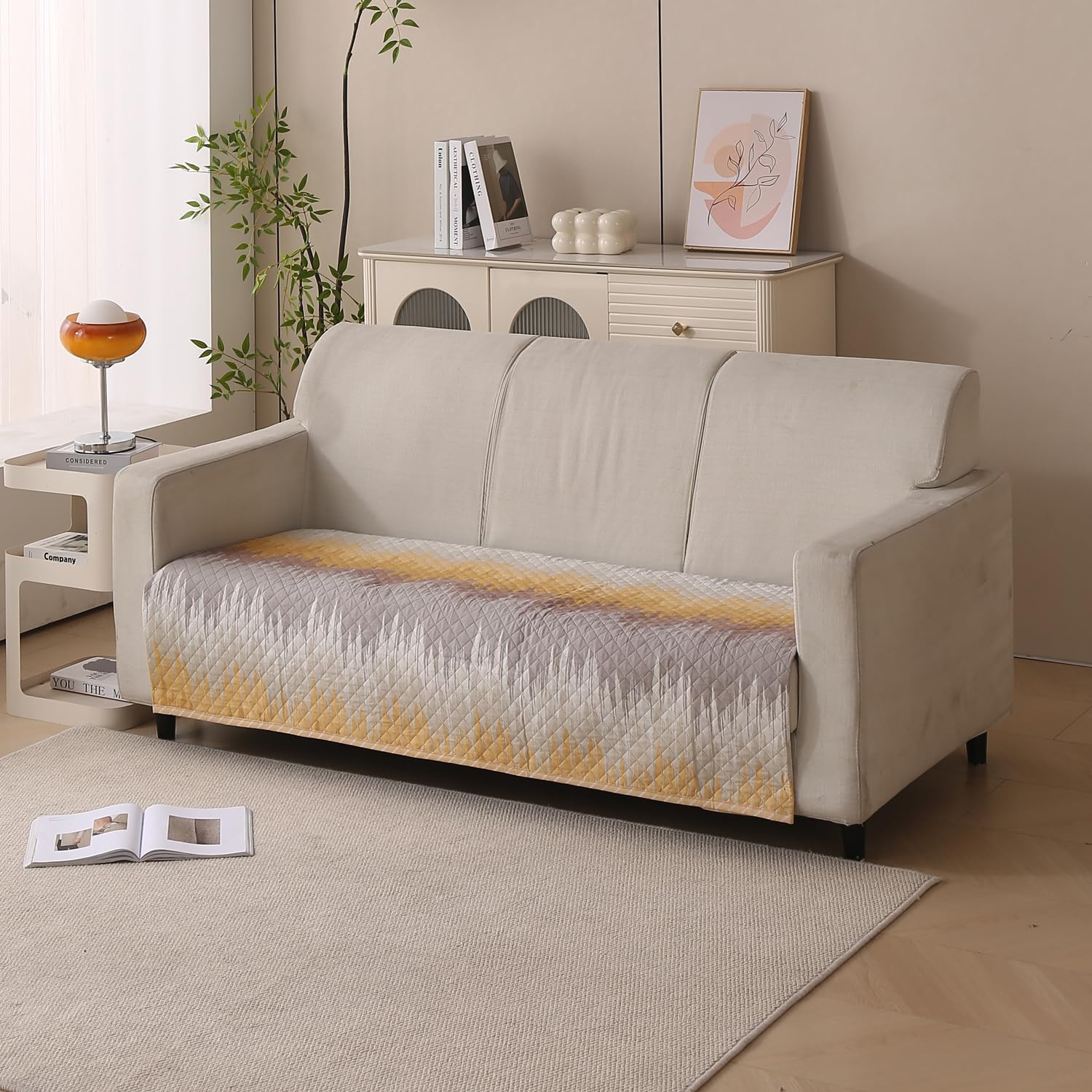 Reversible Printed Quilted Sofa Cover Mats for 1/2/3/4 Seater Sofa Cover- Gold Tide