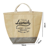 Insulated Reusable Cotton Jute Lunch Bag Tote Bag (Beige Happytime)