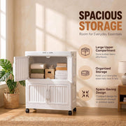 Folding Plastic Storage Cabinet with Wheels - White