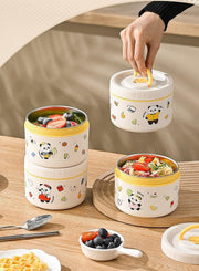 Panda Printed Lunch Box 1500ml | 304 Stainless Steel 3 Container Insulated Tiffin Box (Panda Beige)