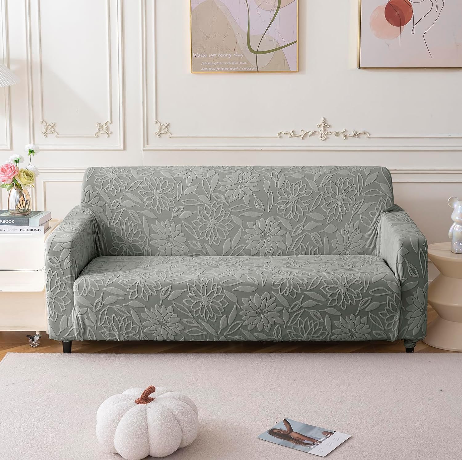 Universal Jacquard Waterproof Camellia 3 + 2 Seater Sofa Cover (Dark Grey)