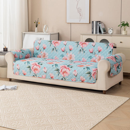 Gulnaar Series Anti-Slip Sofa Cover Mat with Pocket – Polyester Couch Protector(Rose Cloud)