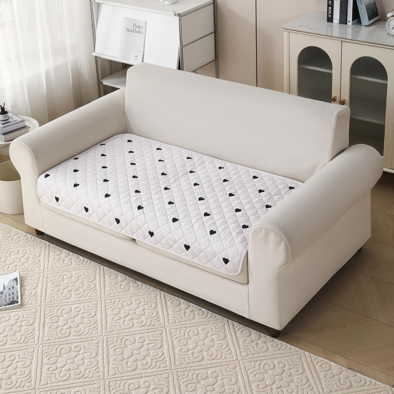 'Gulnaar Series' Printed Quilted Sofa Cover for 1/2/3/4 Seater – Anti-Slip (Mocha Mist)