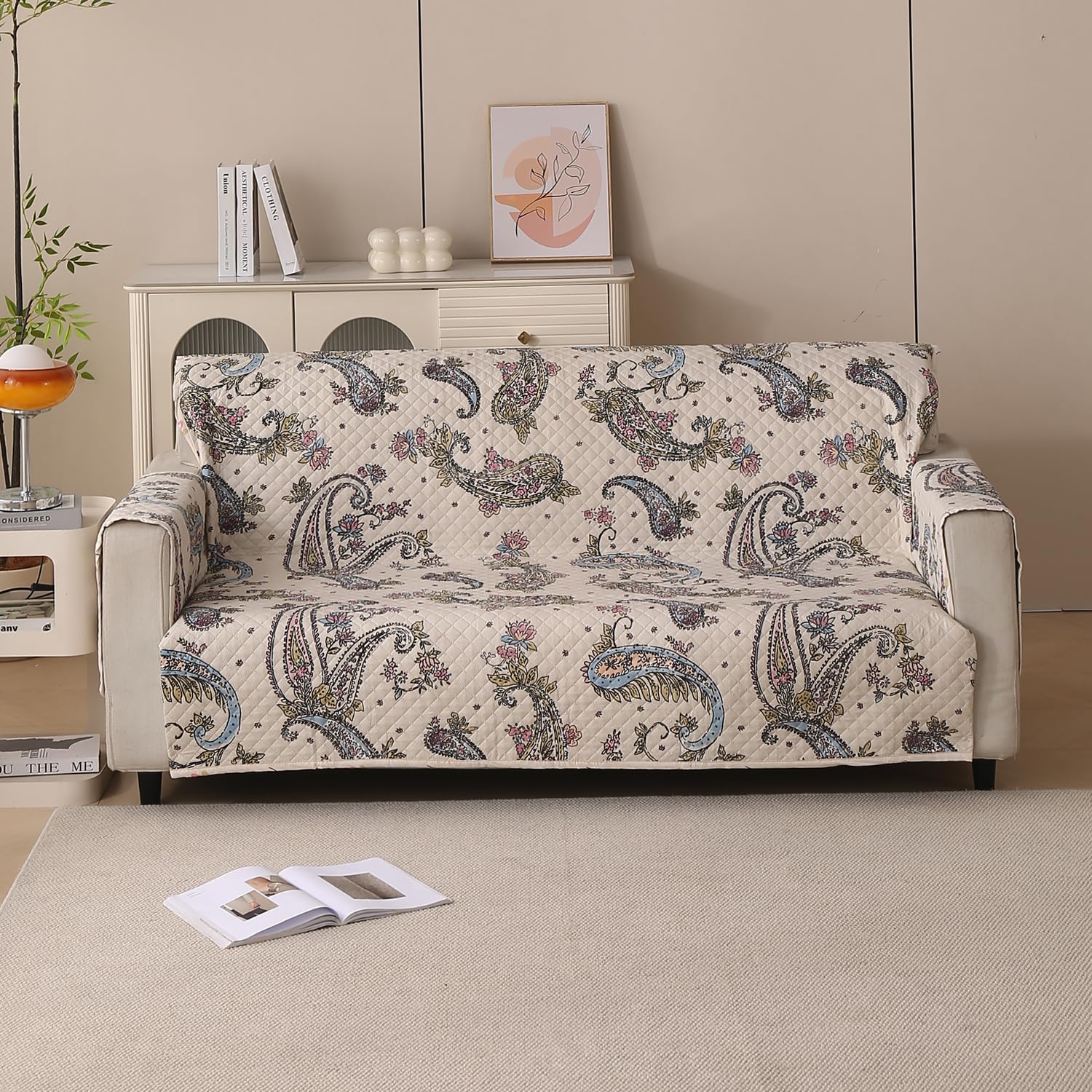 Polyester Sofa Cover Mat Reversible Couch Protector-White Pearl