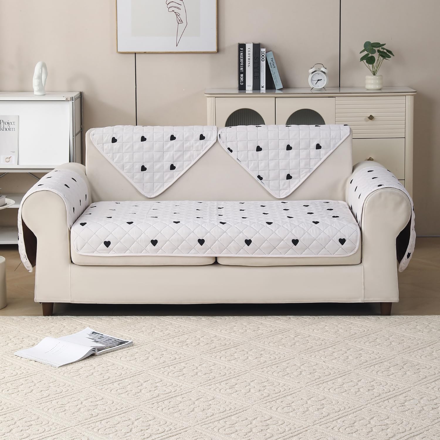 'Gulnaar Series' Printed Quilted Sofa Cover for 1/2/3/4 Seater – Anti-Slip (Mocha Mist)