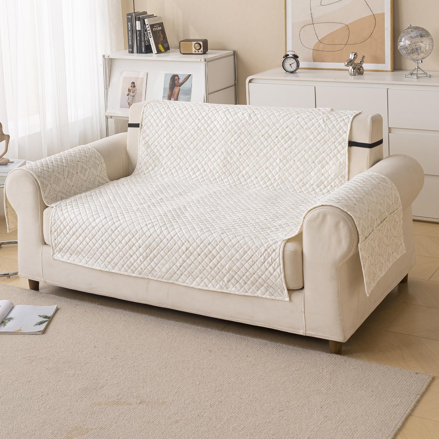 Quilted Printed Sofa Cover for Indian Sofa Set – Washable (Snowflake)