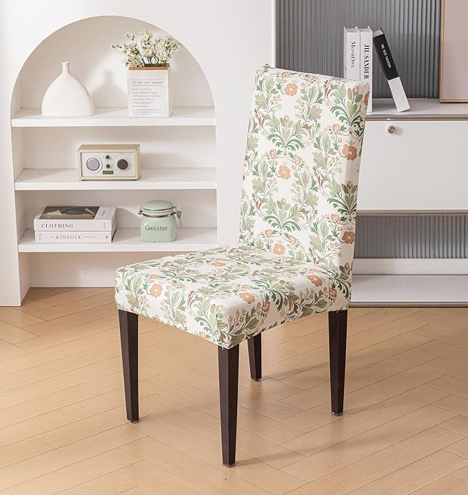 Elastic Chair Cover Stretch Removable Washable (Beige Coriander Flower)