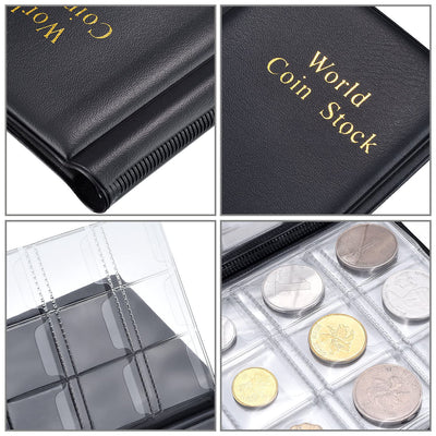 120 Pockets Coin Holder Collection Coin Storage, Money Penny Pocket - Black
