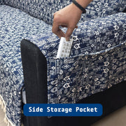 IKATRA Series Quilted Printed Sofa Cover for Indian Sofa Set with Side Pocket (Blue Bohemian)