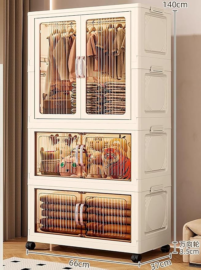 Clothes Storage Box Cabinet with Plastic 8 Hanger, Spacious Compartments