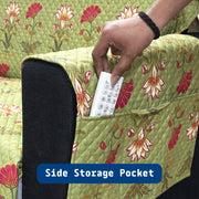 IKATRA Series Quilted Printed Sofa Cover for Indian Sofa Set with Side Pocket (Green Lotus)