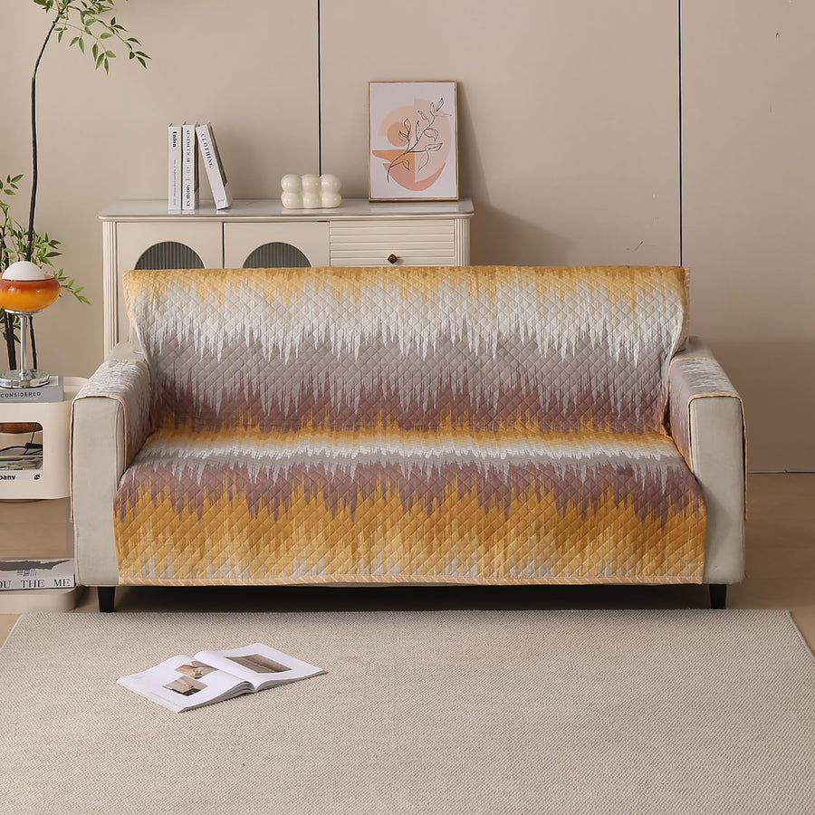 Polyester Sofa Cover Mat Reversible Couch Protector- Gold Tide