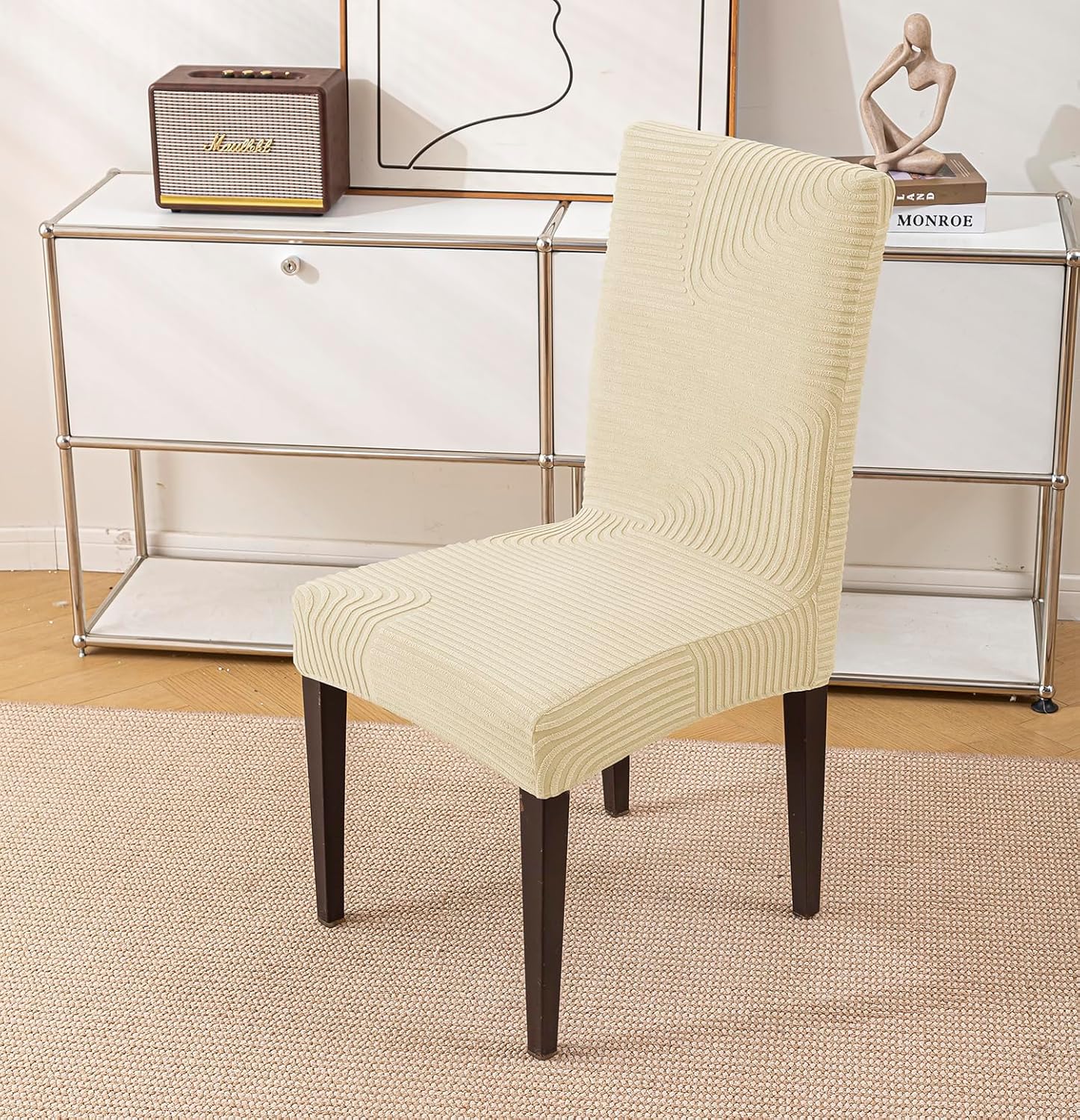 Stretchy Universal Jacquard Waterproof Sapphire Chair Cover (Beige)