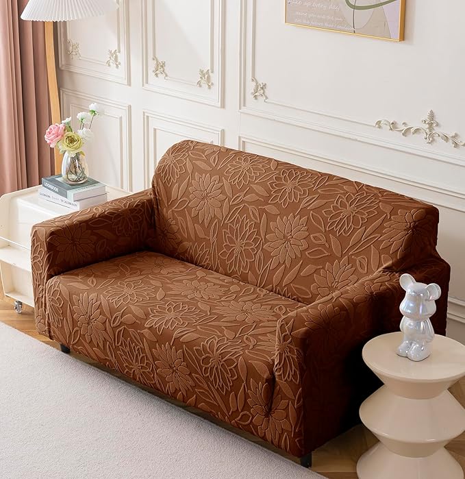 Universal Jacquard Waterproof Camellia Fabric Sofa Cover (Camel)