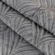 Velvet Palm Leaves Pattern Quilted Sofa Cover Set – 3-Piece (2 Armrest Covers 50x70cm + 1 Seat Cover) Grey