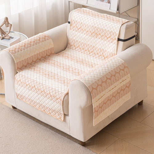 Quilted Printed Sofa Cover for Indian Sofa Set – Washable, Durable & Soft (Beige Loop)