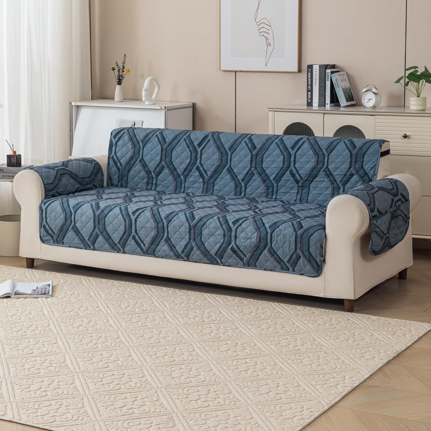 Gulnaar Series Anti-Slip Sofa Cover Mat with Pocket – Polyester Couch Protector(Urban Prism)