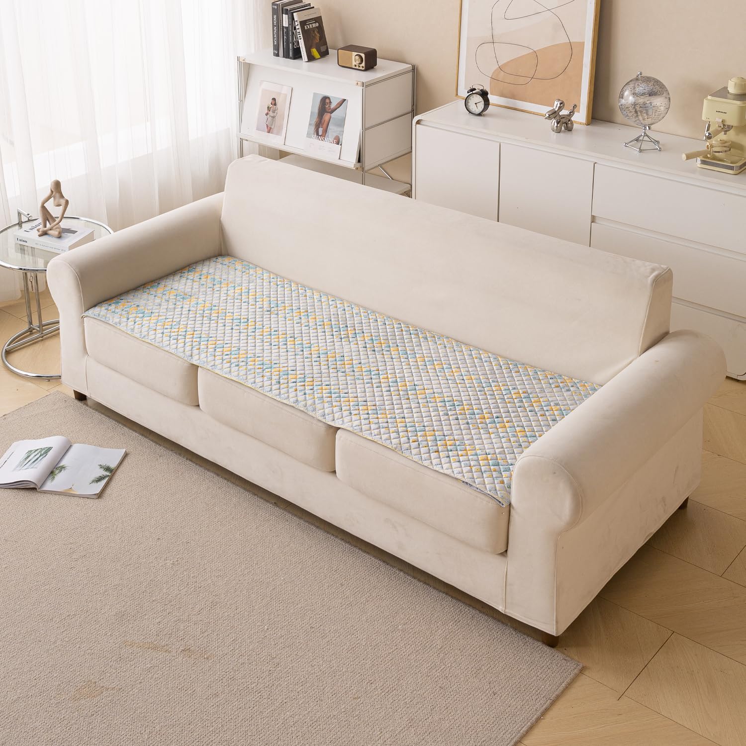 Printed Sofa Cover for Indian Sofa Set Quilted, Washable & Durable (Grey Garland)