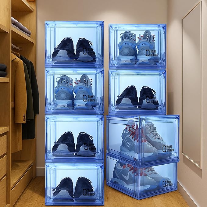Shoe Organizer, Shoe Storage Boxes with Magnetic Door (Blue)