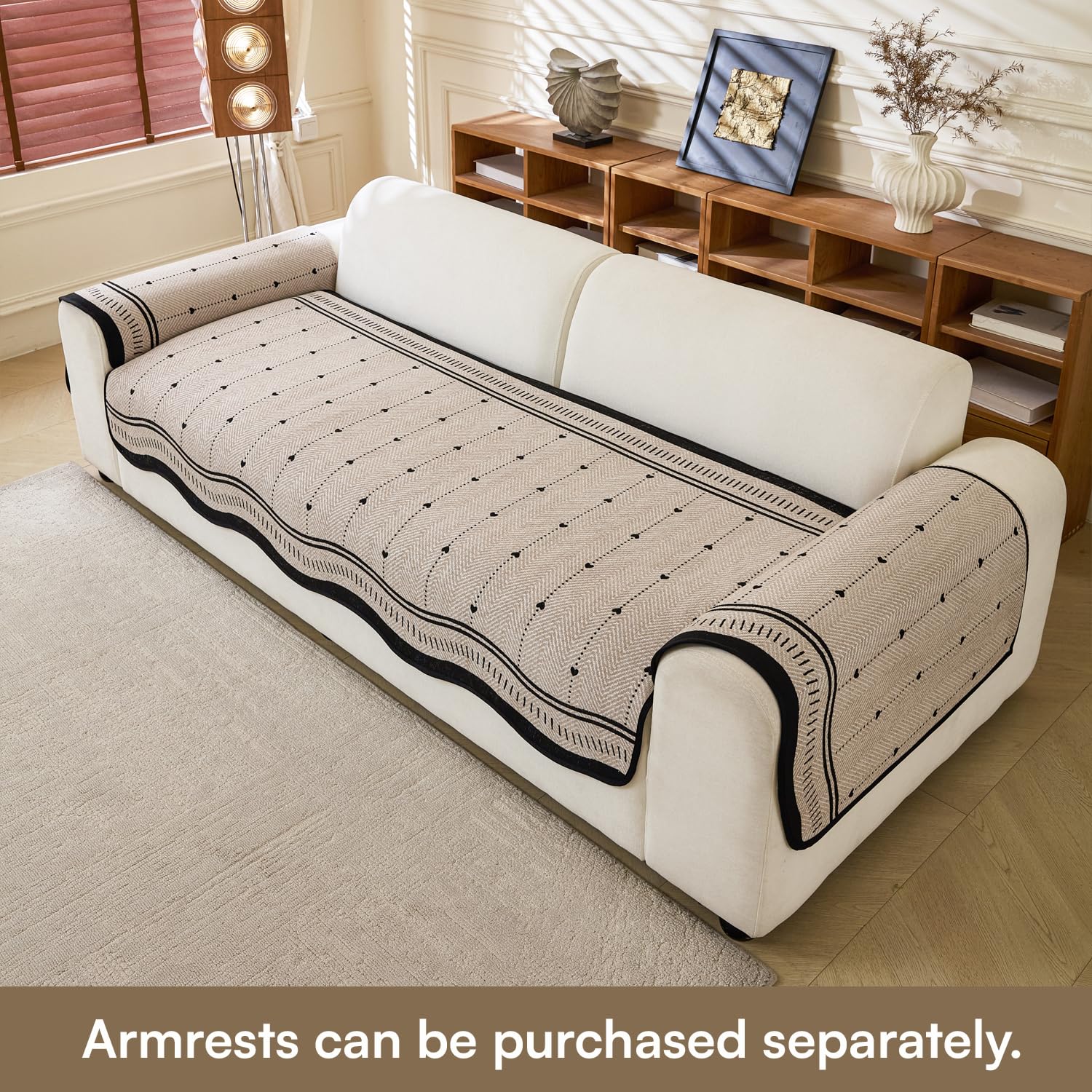 Loom Stripe Series Chenille Couch Cover Curved Edge Quilted Non-Slip Washable Sofa (Brown)