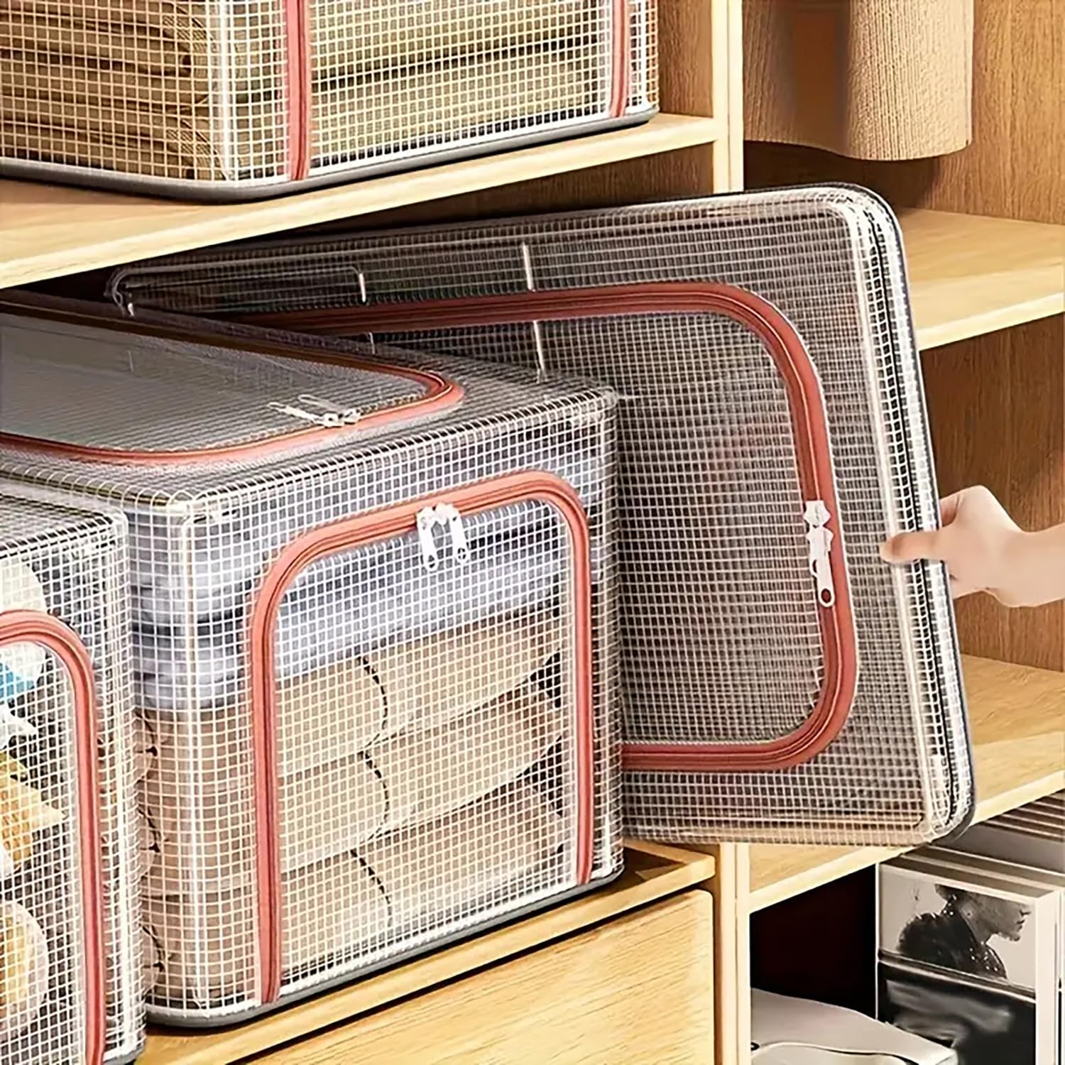 31L Transparent Clothes Storage Bin with Metal Frame & Handles