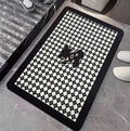 Absorbent Quick Dry Bath Mat - Thin Bathroom Rugs Non Slip, Flat, Fast Drying (Bear, Brown/White Check)