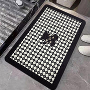 Absorbent Quick Dry Bath Mat - Thin Bathroom Rugs Non Slip, Flat, Fast Drying (Bear, Brown/White Check)