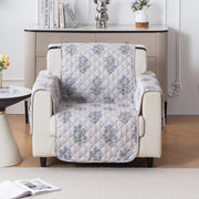 Mughal Series Anti-Slip Sofa Cover Mat with Pocket – Polyester Couch Protector(Beige Wildflower)