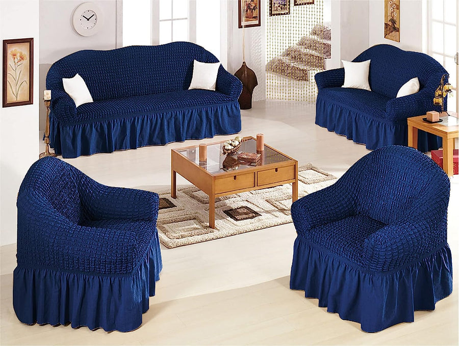 Bubble Frill Couch Cover-Navy