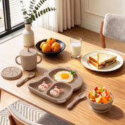 9 Pcs Silicone Baby Feeding Set | Dinosaur Divided Plate