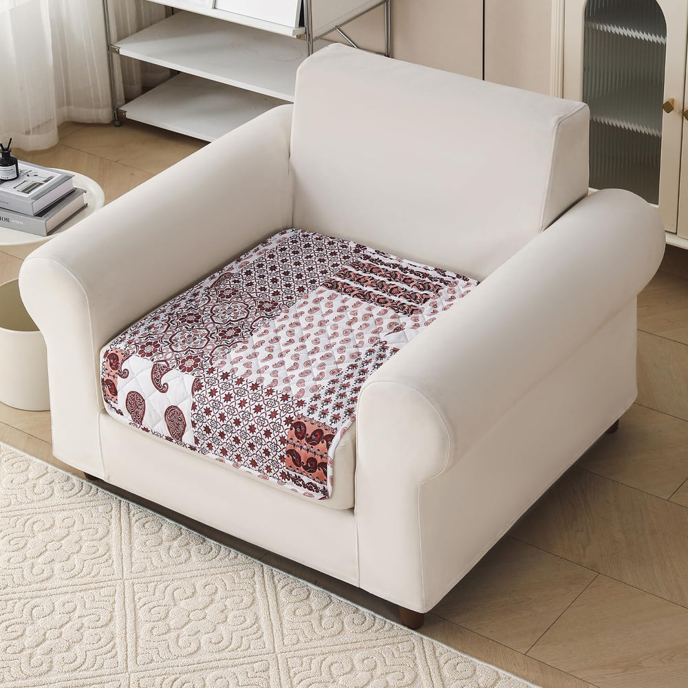 'Aura Petal Series' Quilted Sofa Mat Printed – Anti Slip (Boho Brown)
