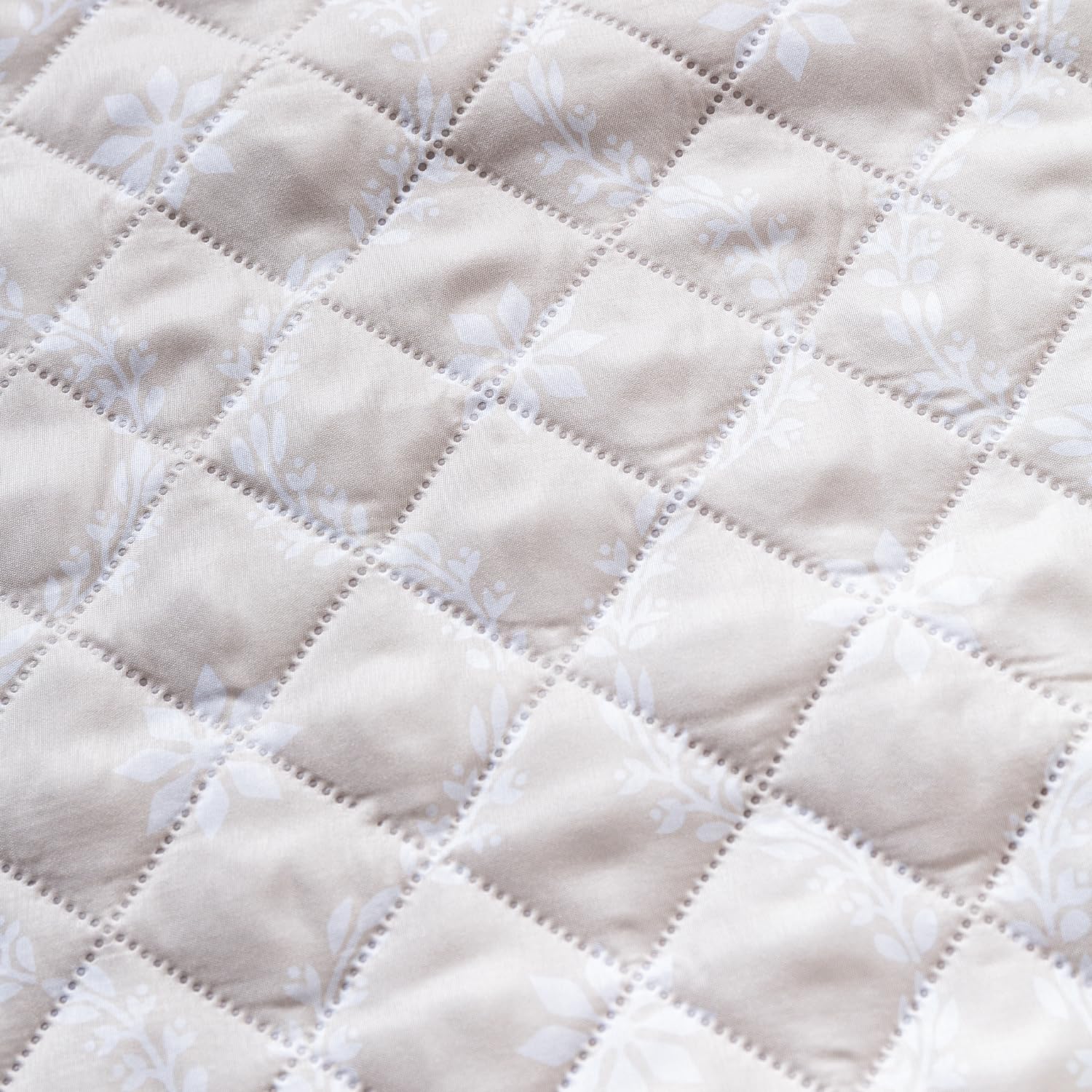 Printed Quilted Sofa Cover for 1/2/3/4 Seater Anti-Slip- Beige Blossom