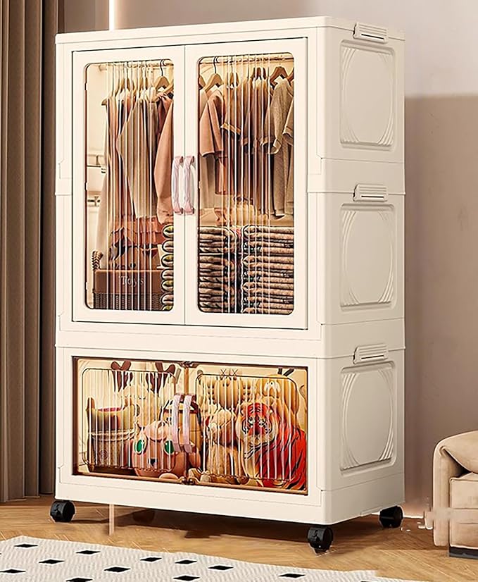Clothes Storage Box Cabinet with Plastic 8 Hanger, Spacious Compartments