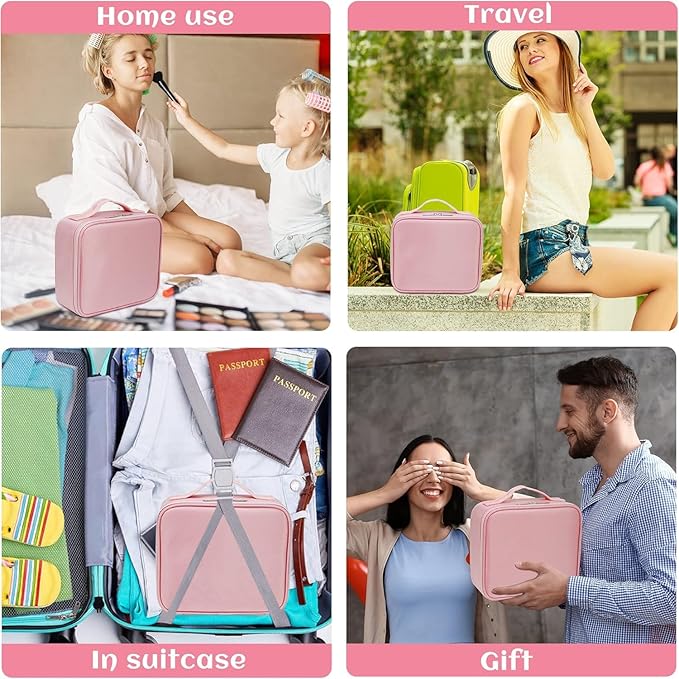 Cosmetic Storage Case with Adjustable Compartment - Rose Pink