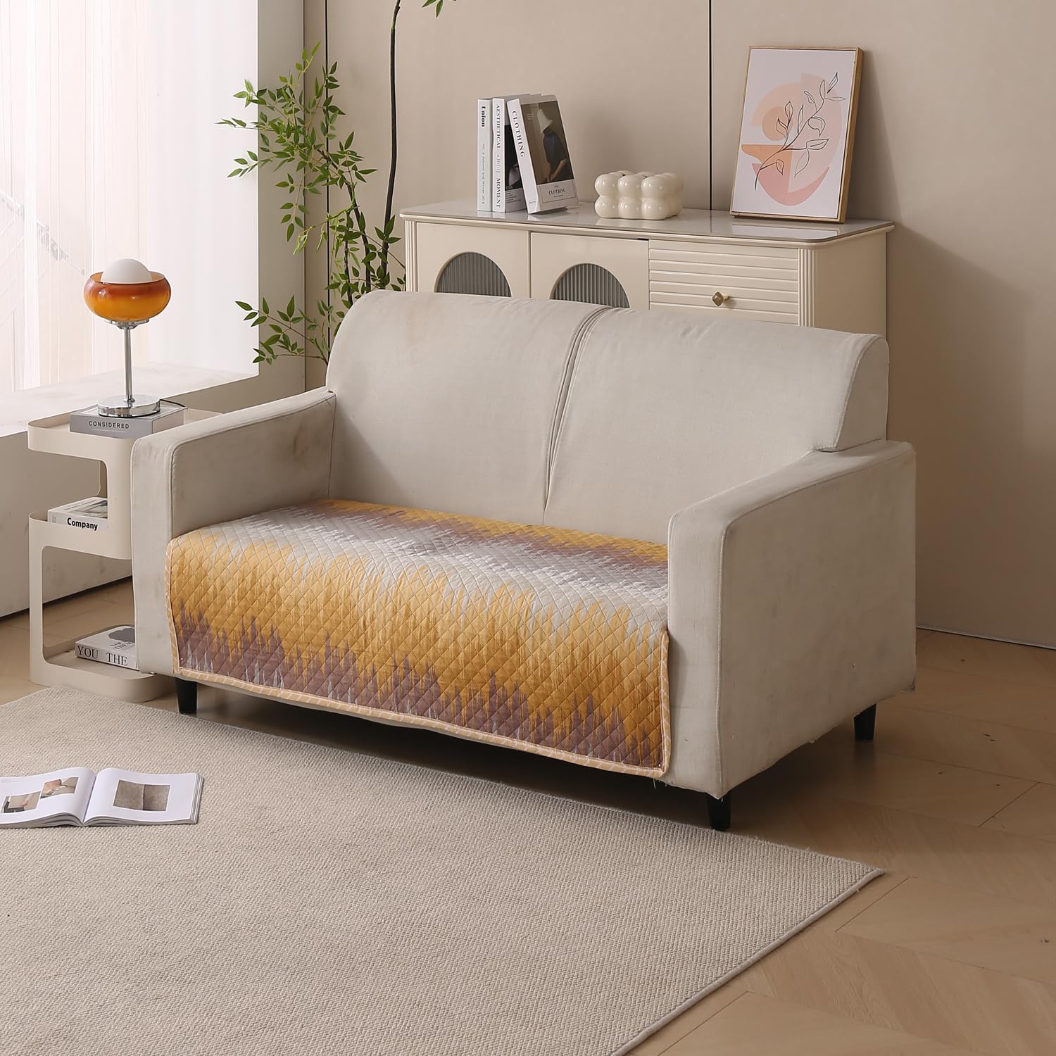 Reversible Printed Quilted Sofa Cover Mats for 1/2/3/4 Seater Sofa Cover- Gold Tide