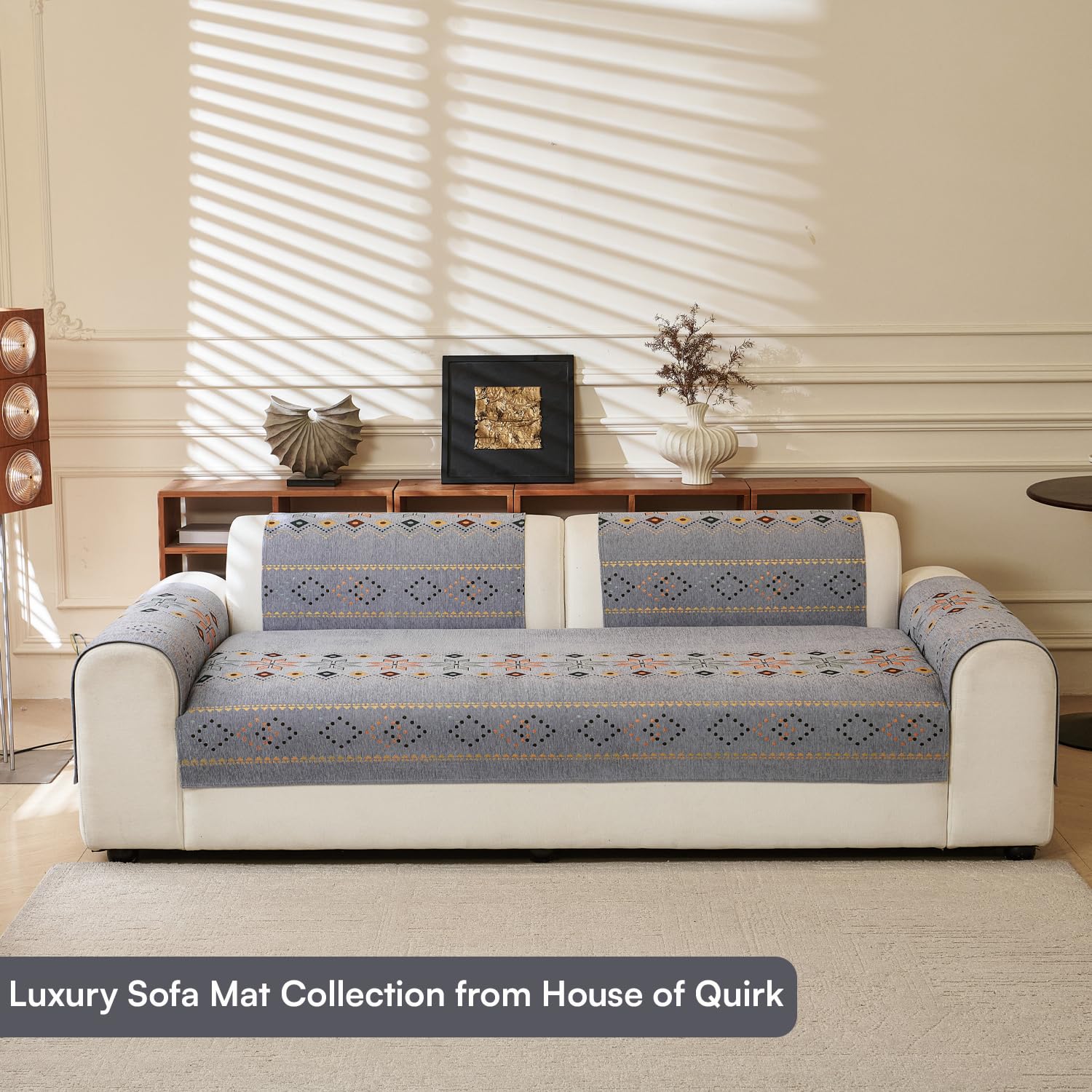 Rangoli Series Chenille Bohemia Couch Cover Quilted Non-Slip Washable Sofa Slipcover (Grey)