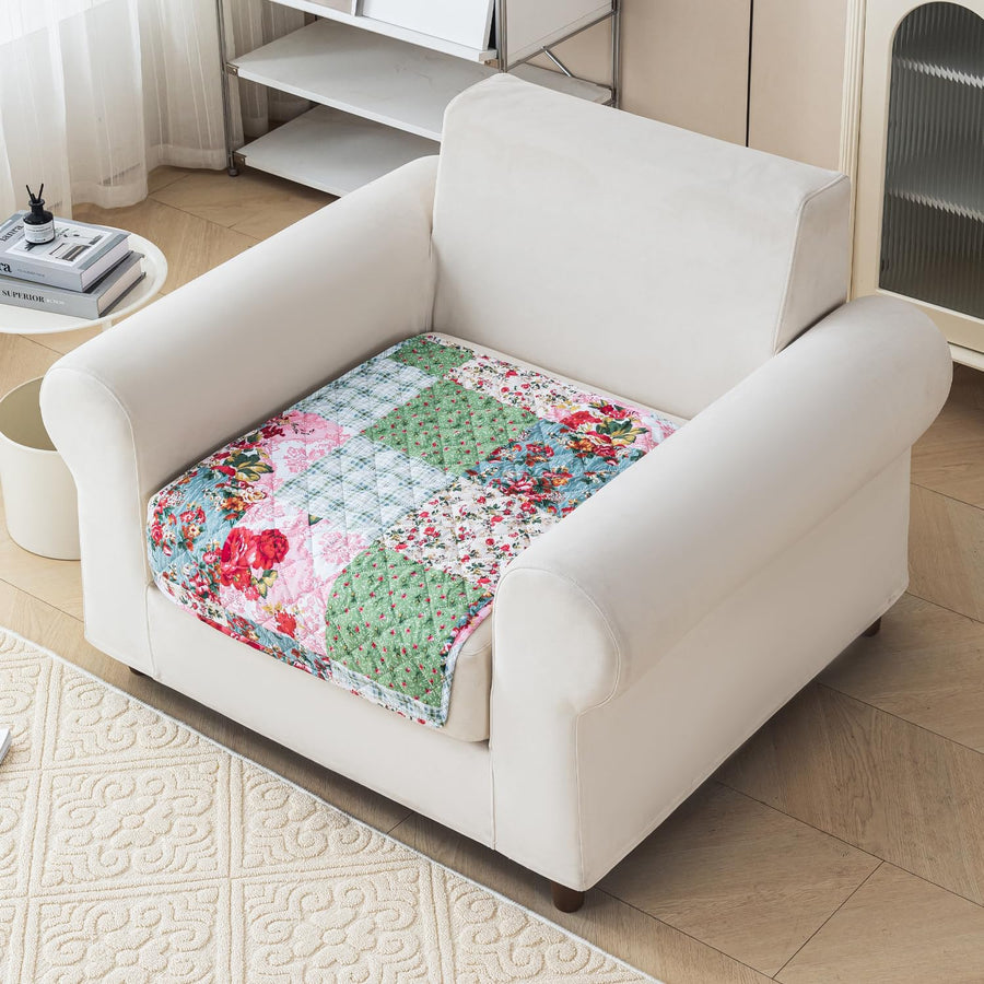 'Aura Petal Series' Quilted Sofa Mat Printed – Anti Slip (Flora Jade)