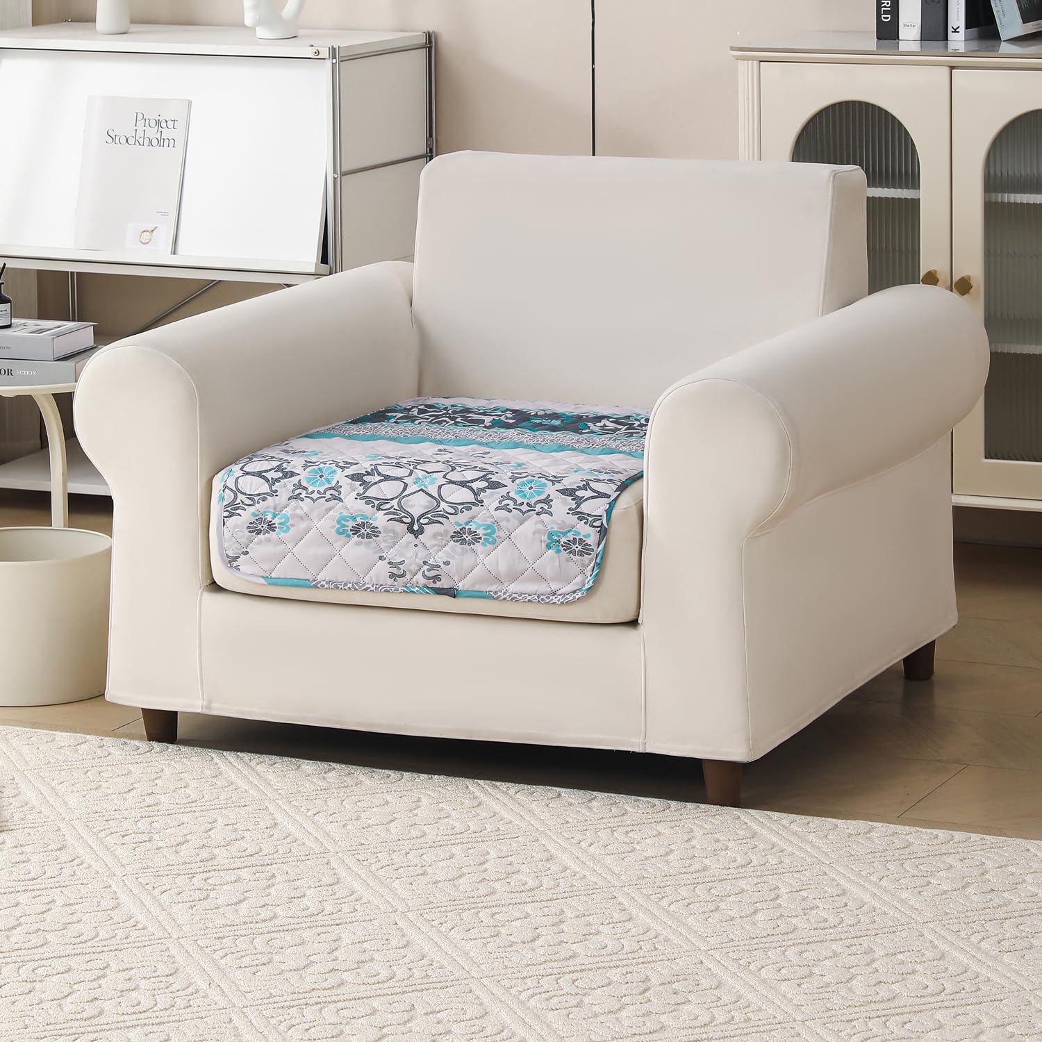 'Aura Petal Series' Quilted Sofa Mat Printed – Anti Slip (Boho Green)