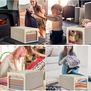 Clothes Storage Bins Quilts Storage Organizer with Metal Frame & Handle (Grey)