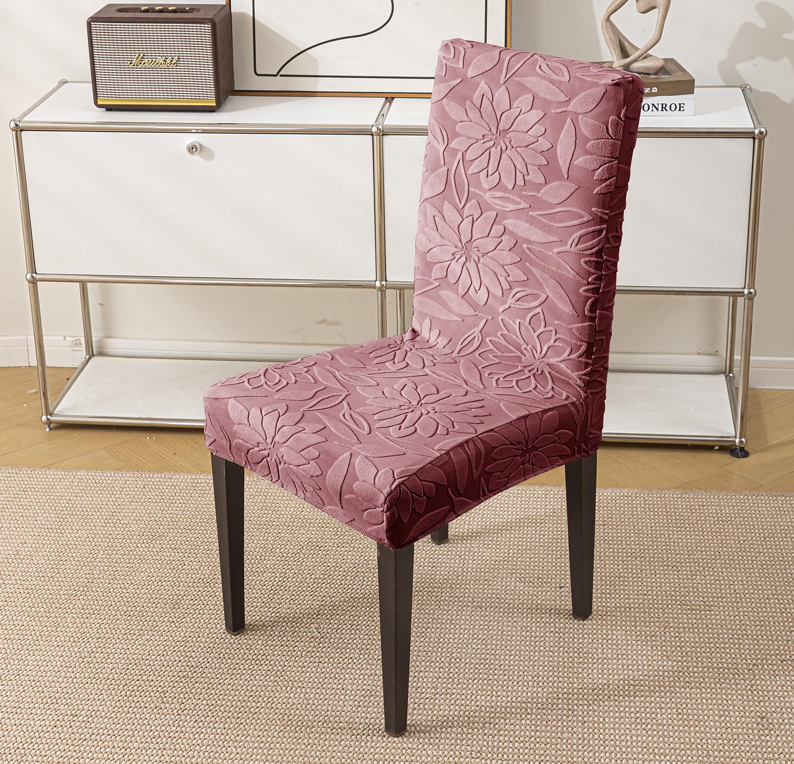 Stretchy Universal Camellia Jacquard Waterproof Chair Cover (Maroon)